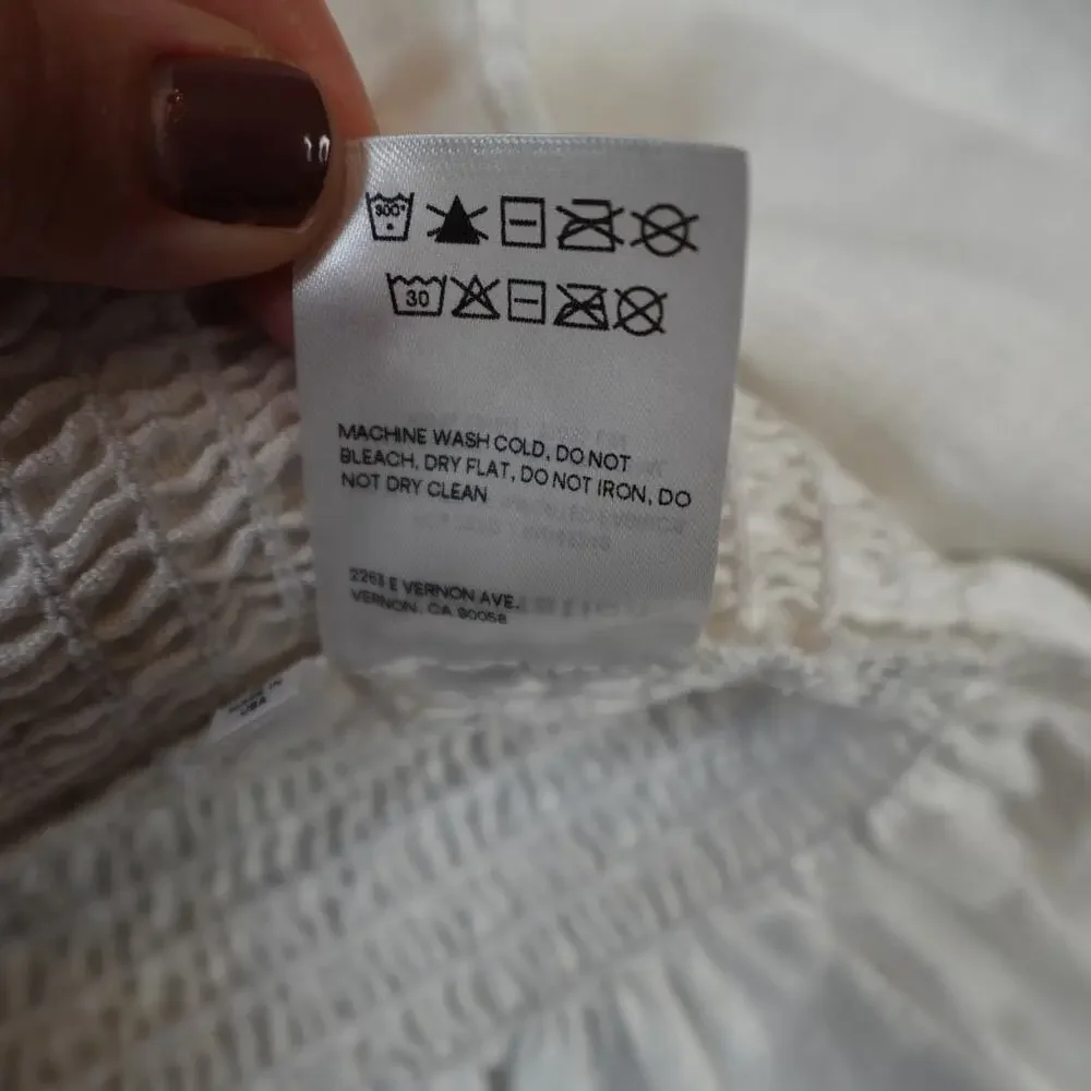 Reformation Top Womens Small Tangerine White Linen Smocked Square‎ Cottagecore